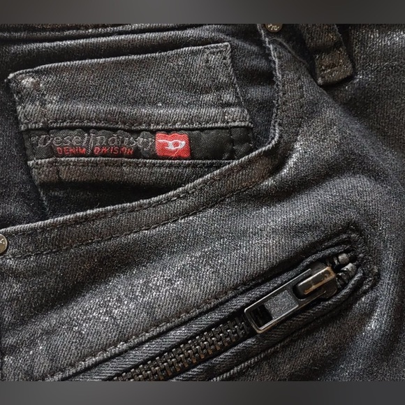 Diesel Women Skinzee-Bk Super Slim Skinny Biker Ankle Zips Sparkle - Picture 3 of 14